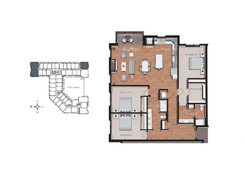 Floor plan for 3 beds, 2 baths, 1705 sqft